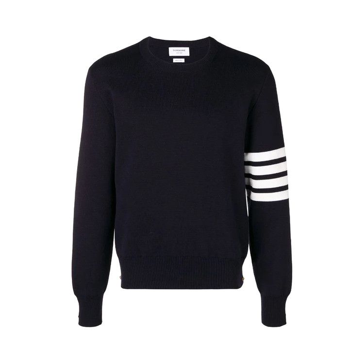 Thom Browne Milano Stitch Crew Neck Pullover In Cotton Crepe 'Navy'