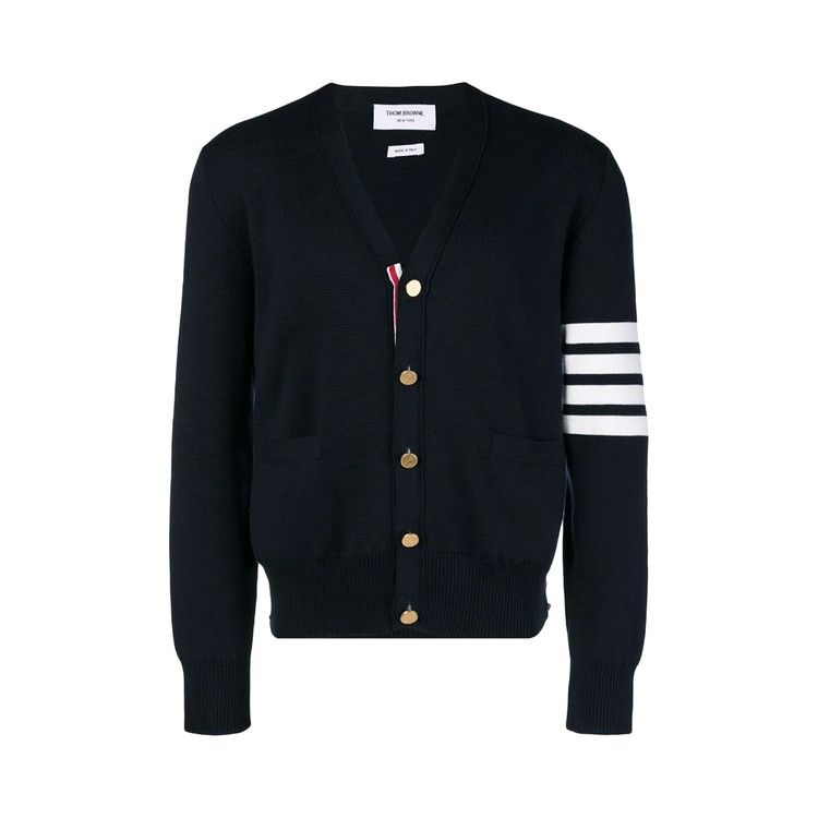 Thom Browne Milano Stitch V Neck Cotton Crepe Cardigan 'Navy'