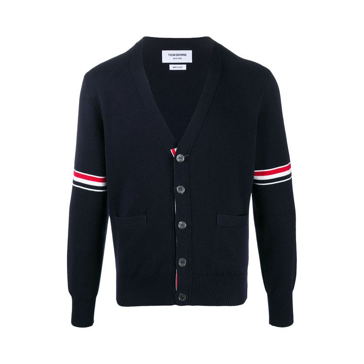 Thom Browne Milano Stitch RWB Stripes Cotton V Neck Cardigan 'Navy'