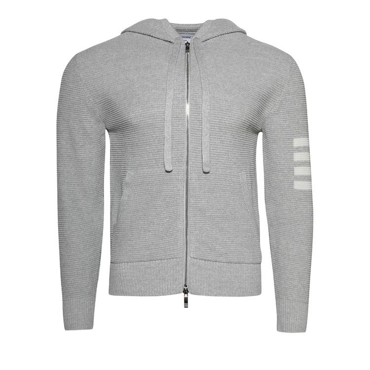 Thom Browne Textured Stitch Relaxed Fit Zip Up Hoodie 'Light Grey'
