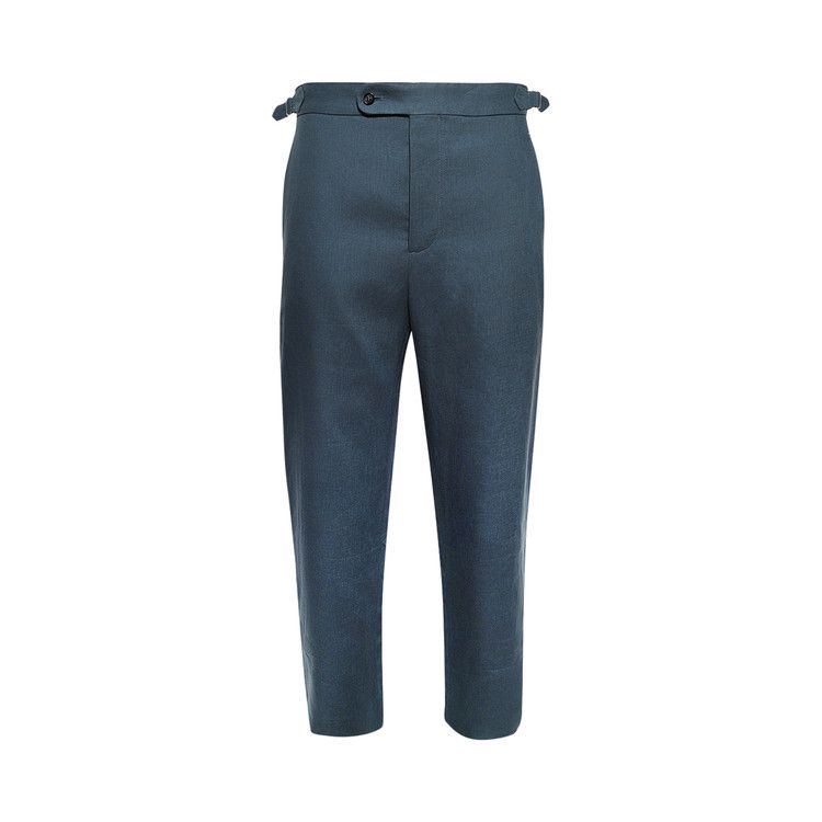 Bode Lightweight Linen Side Buckle Trousers 'Teal'
