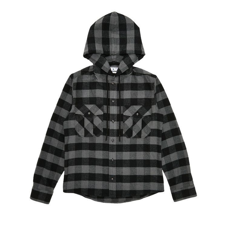Off-White Arrow Hooded Flannel Shirt 'Light Grey'