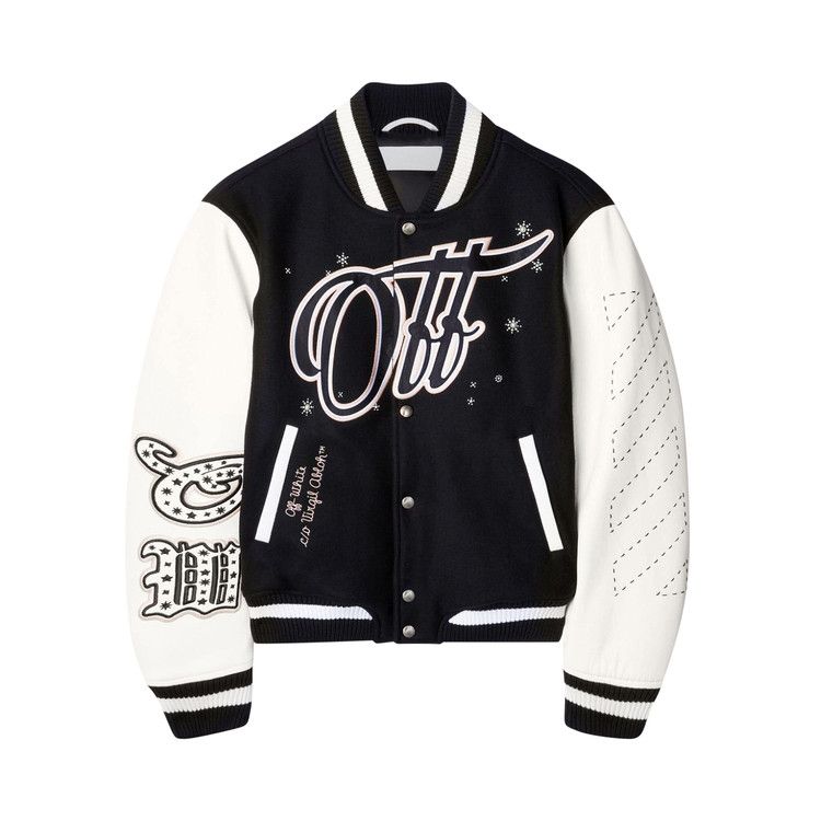 Off-White Embroidered Bling Stars Varsity Jacket 'Black/Off-White'