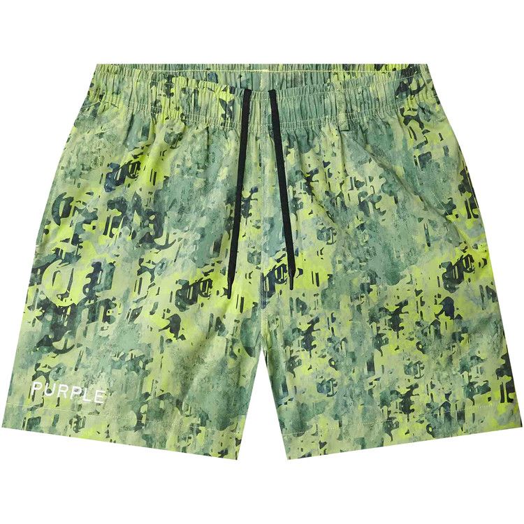 PURPLE BRAND Worn Gothic Camo Swim Shorts 'Green'