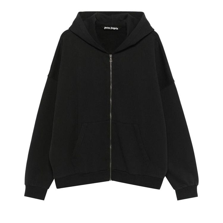 Palm Angels Curved Logo Zip Hoodie 'Black'