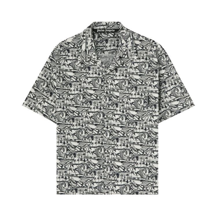 Palm Angels Waves Bowling Shirt 'White/Black'