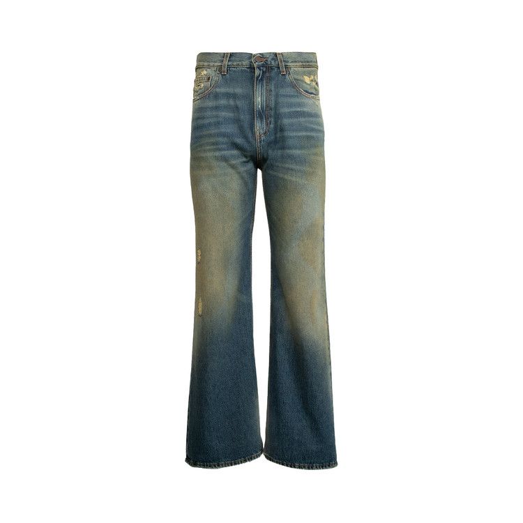 Palm Angels Ripped Straight Leg Jeans 'Blue/Brown'