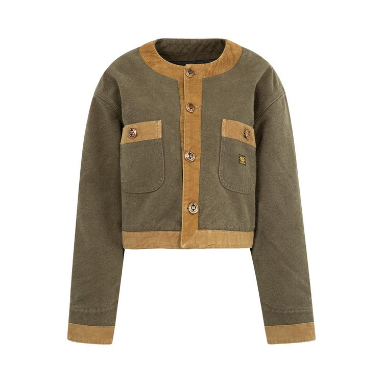 R13 Cord Trimmed Cropped Chore Jacket 'Dusky Olive/Canvas Green'