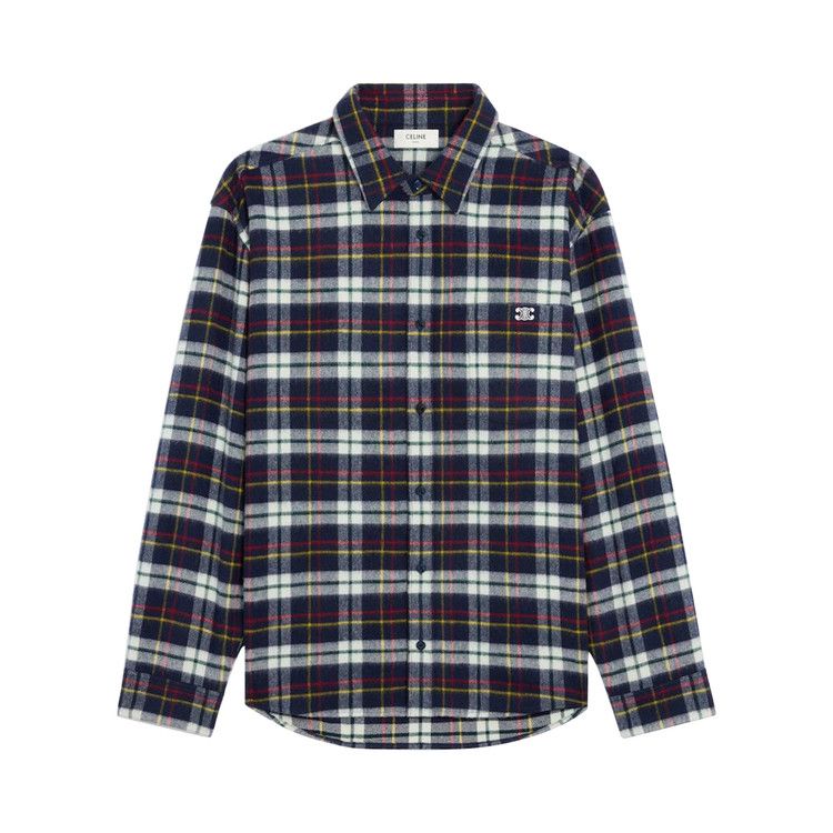 CELINE Relaxed Shirt In Brushed Checked Wool 'Bleu/Blanc/Rouge'