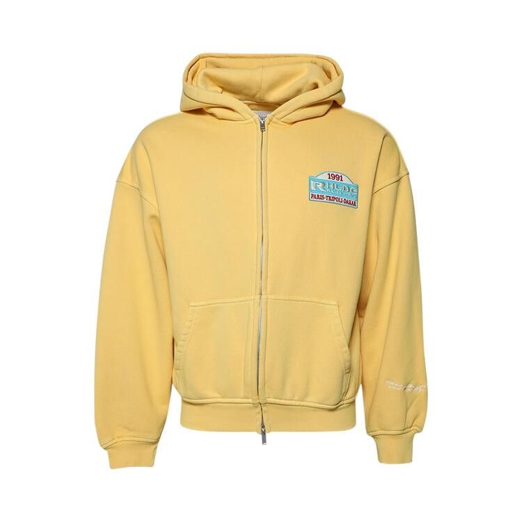 Rhude Tripoli Rally Team Zip-Up Hoodie 'Washed Yellow/Blue'