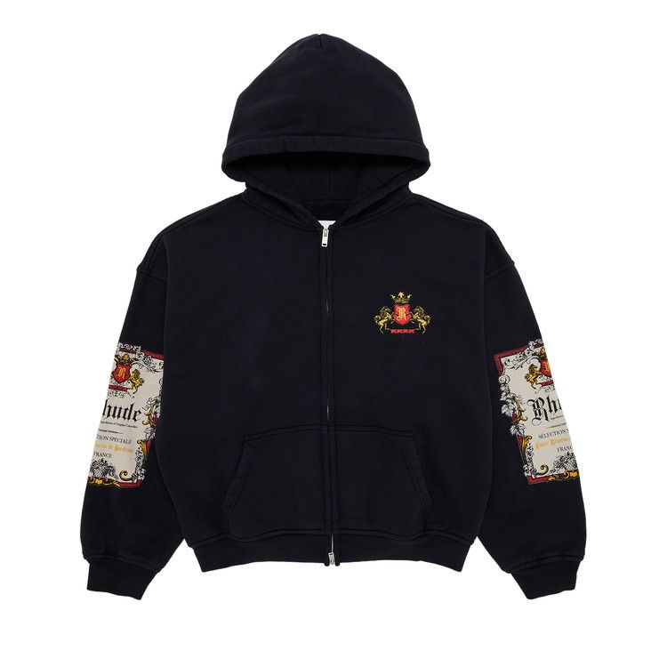 Rhude Bordeaux Reserve Zip-Up Hoodie 'Black/White/Red'