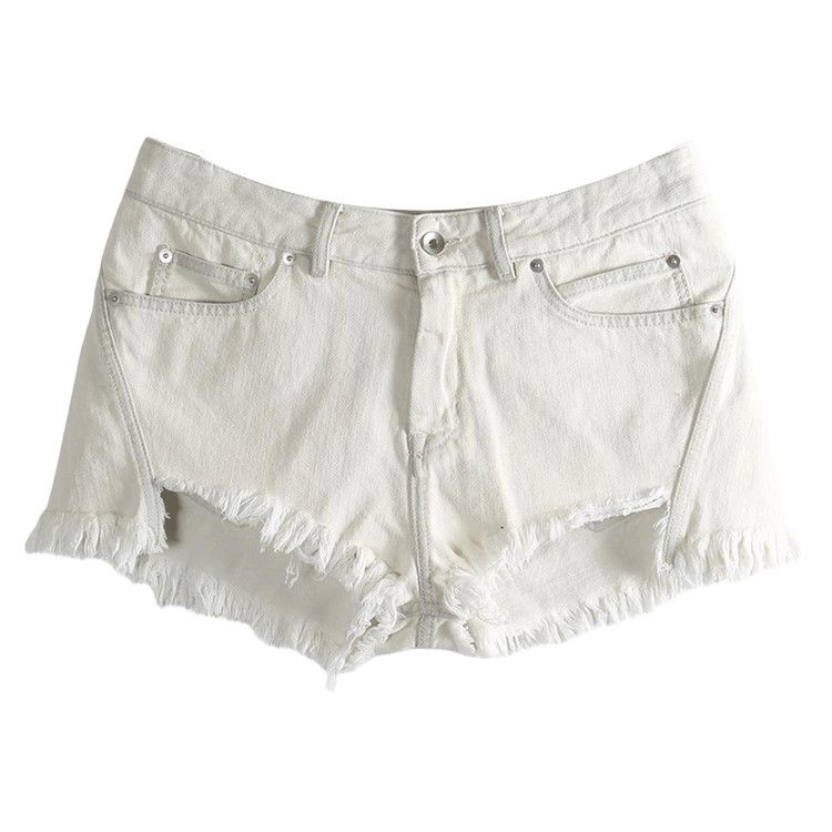 Rick Owens In Denim Bias Cutoff Shorts 'Milk Wash'