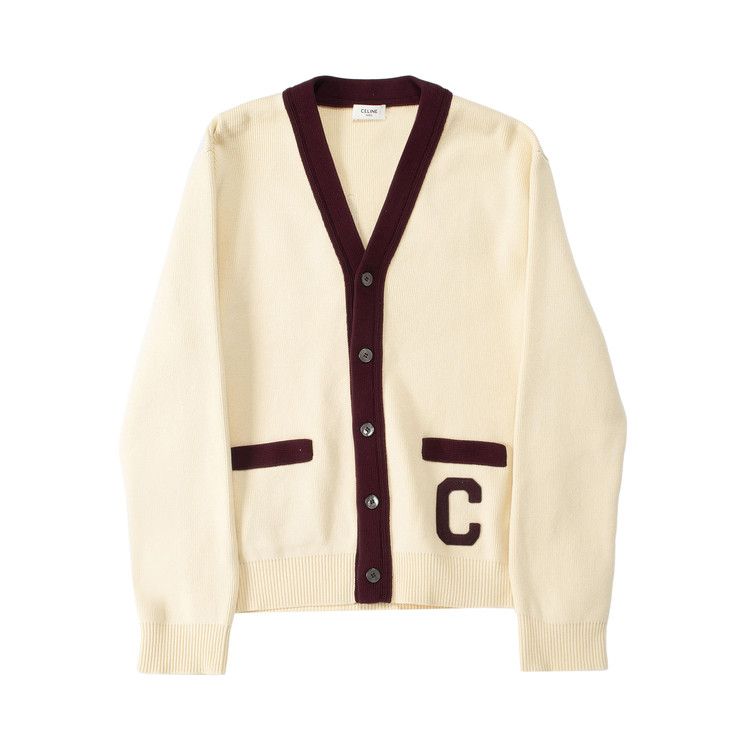 CELINE Cardigan 'Ecru/Burgundy'