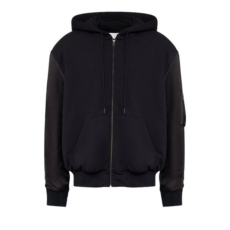MM6 Maison Margiela Zip Hoodie With Nylon Sleeves 'Black'