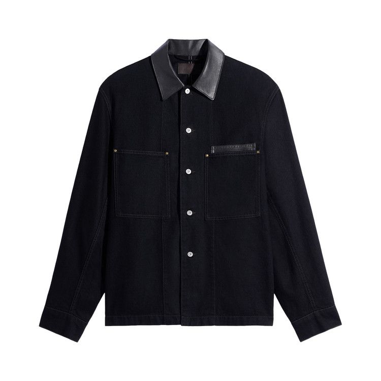 Lemaire Workwear Leather Collar Overshirt 'Black'