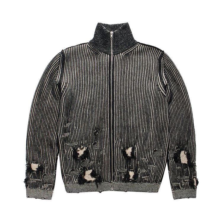 MM6 Maison Margiela Ribbed Bicolor Destroyed Zip Up Sweater 'Black'