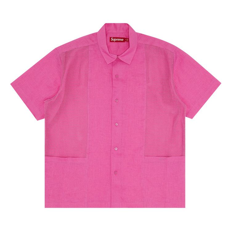 Supreme Mesh Panel Linen Short-Sleeve Shirt 'Pink'