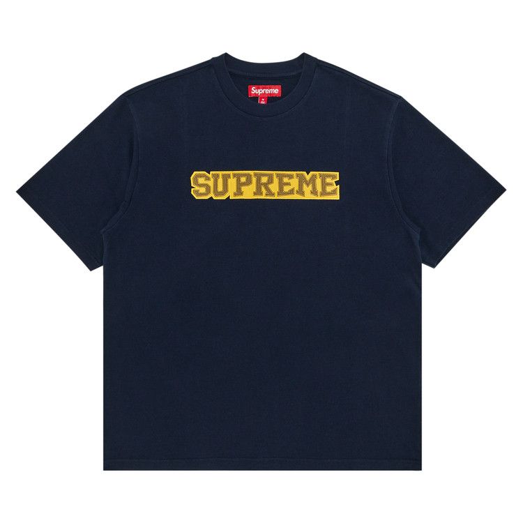 Supreme Satin Appliqué Short-Sleeve Top 'Navy'
