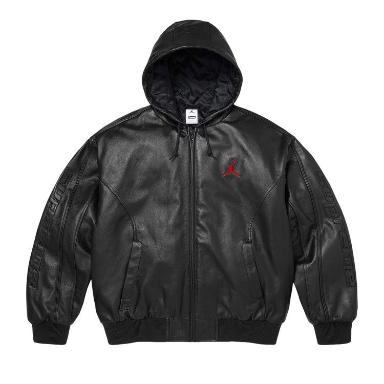 Supreme x Jordan Hooded Leather Jacket 'Black'