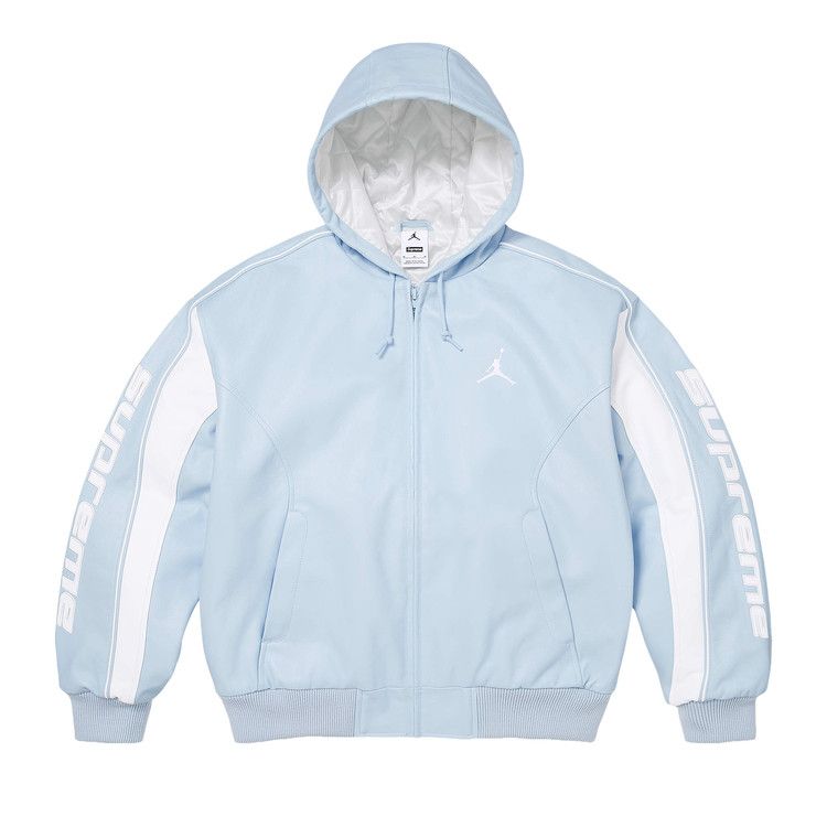 Supreme x Jordan Hooded Leather Jacket 'Light Blue'