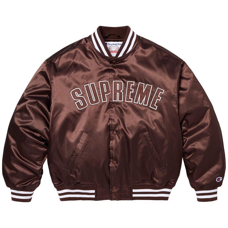Supreme x Champion Satin Varsity Jacket 'Brown'
