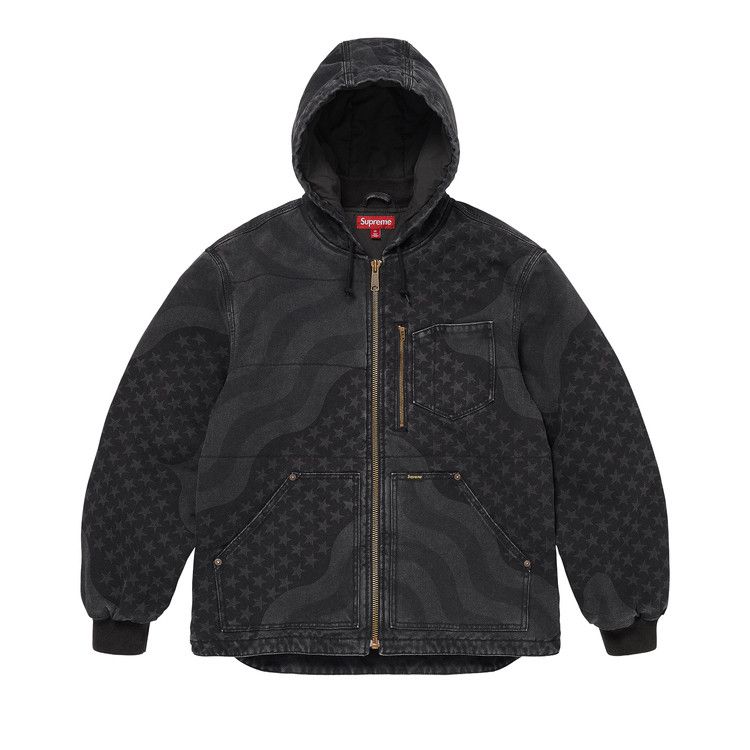 Supreme Flag Quilted Hooded Work Jacket 'Black'