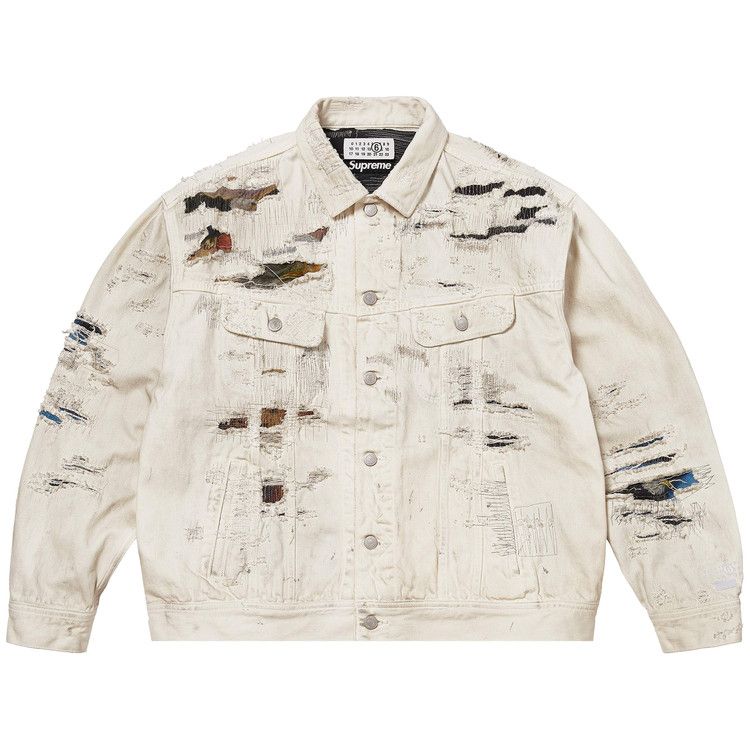 Supreme x MM6 Maison Margiela Distressed Selvedge Denim Trucker Jacket 'White'