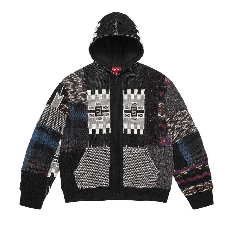 Supreme Patchwork Zip Up Hooded Sweater 'Black'