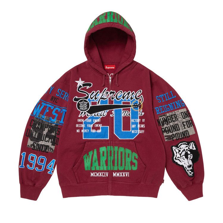 Supreme Warriors Appliqué Zip Up Hooded Sweatshirt 'Cardinal'