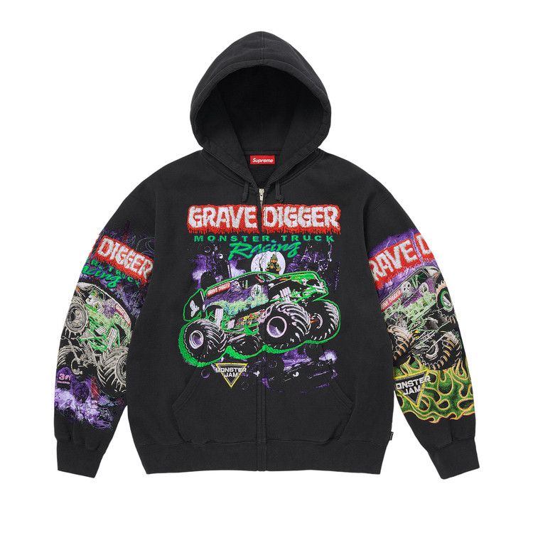 Supreme Monster Jam Grave Digger Zip Up Hooded Sweatshirt 'Black'