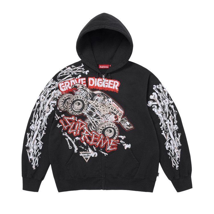 Supreme Monster Jam Grave Digger Bones Zip Up Hooded Sweatshirt 'Black'