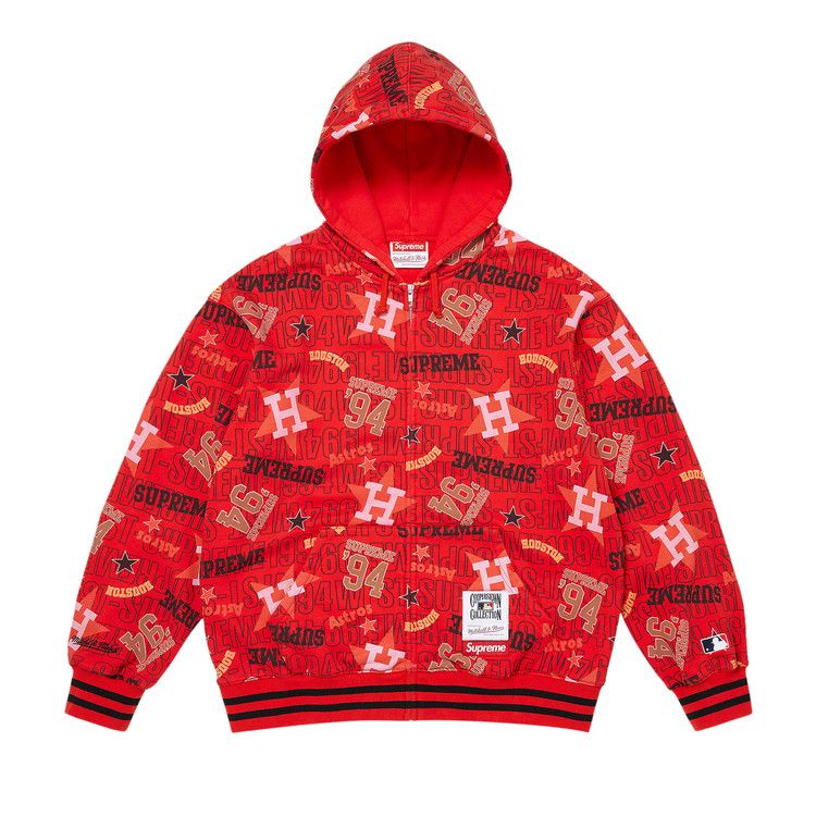 Supreme x Mitchell & Ness Teams Zip Up Hooded Sweatshirt 'Red'