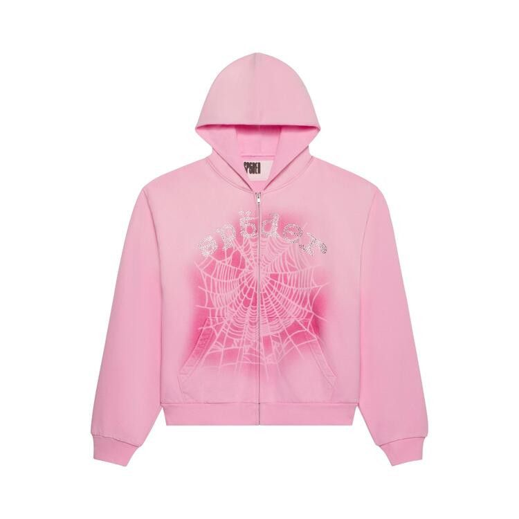 Sp5der OG Web V2 Spray Zip Hoodie 'Light Pink'