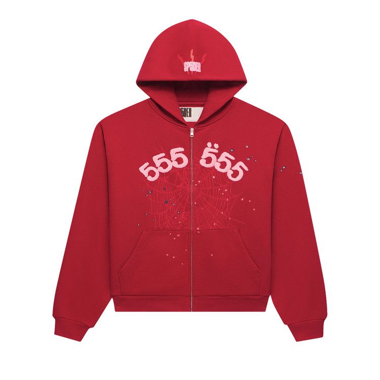 Sp5der Angel Number Zip Hoodie 'Merlot'