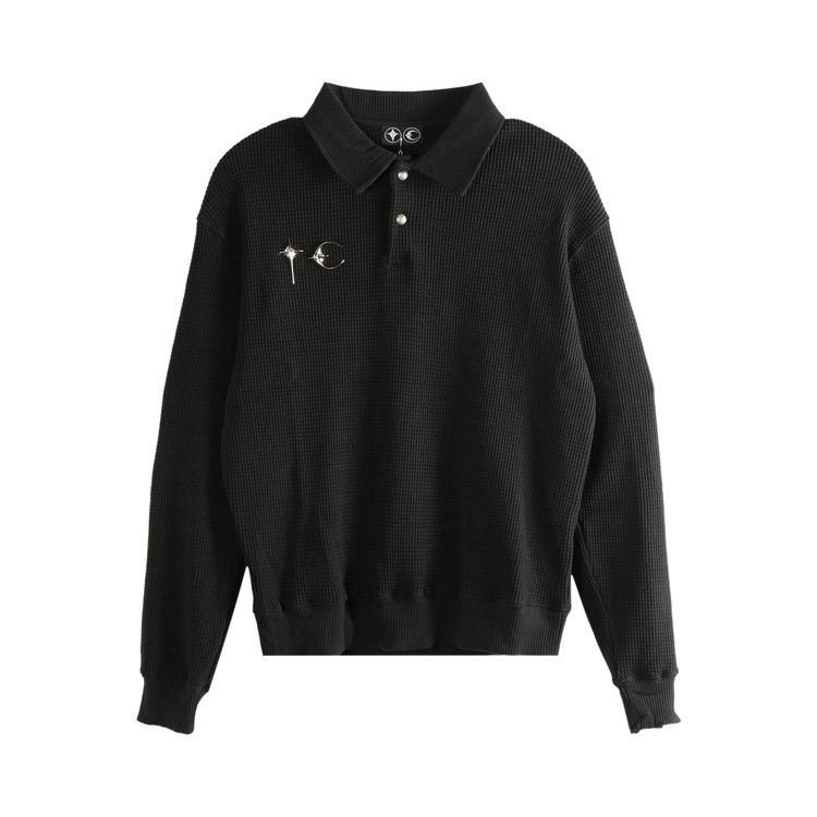 Thug Club Logo Emblem Waffle Knit Polo Shirt 'Black'