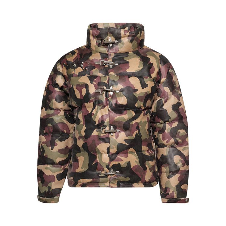 Thug Club Camo Leather Puffer Jacket 'Beige'