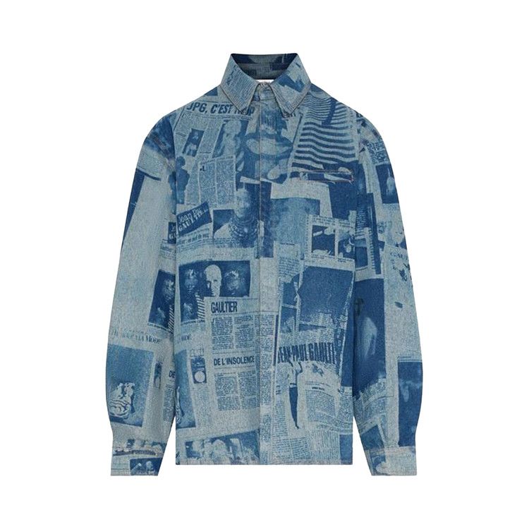 Jean Paul Gaultier Denim Shirt With Newspaper Print 'Indigo/Beige'