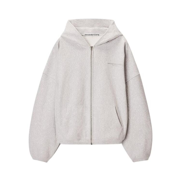 Alexander Wang Allover Hotfix Oversized Zip-Up Hoodie 'Light Heather Grey'