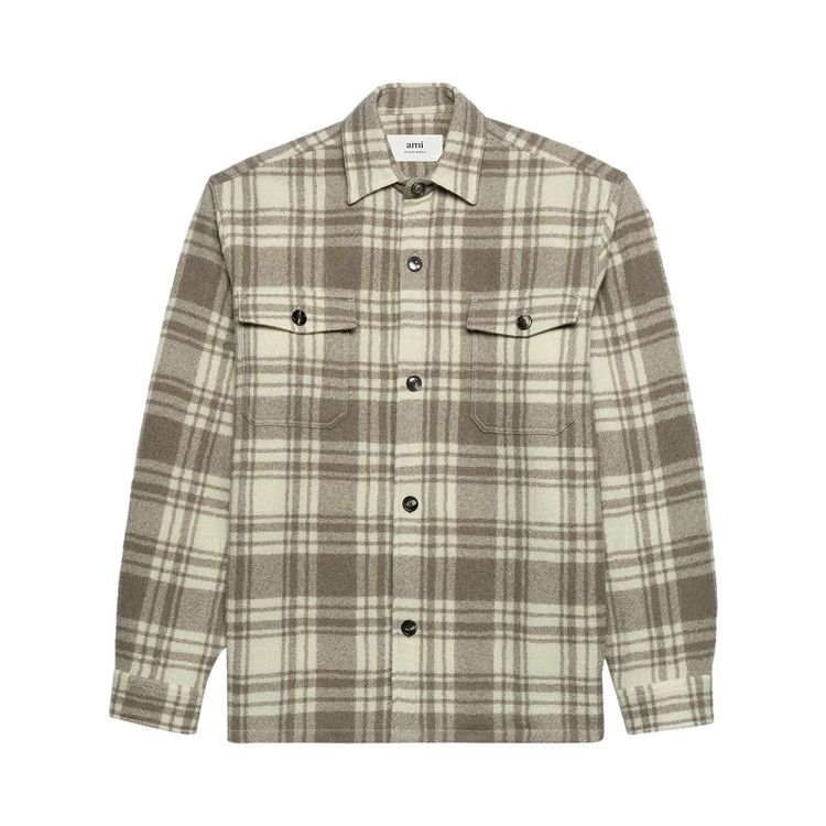 Ami Plaid Wool Shirt Jacket 'Ivory/Clay'