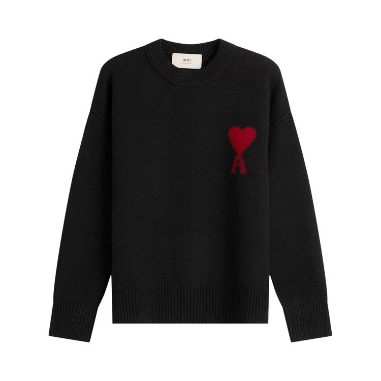 Ami Crewneck Sweater With Contrasted De Coeur 'Noir/Rouge'
