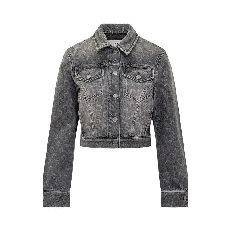 Marine Serre Moon Laser Denim Cropped Jacket 'Dark Grey'
