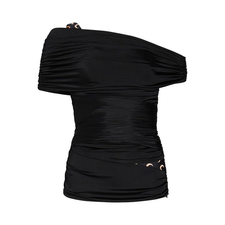 Marine Serre Jersey Body Shelter Draped Off Shoulder Top 'Black'