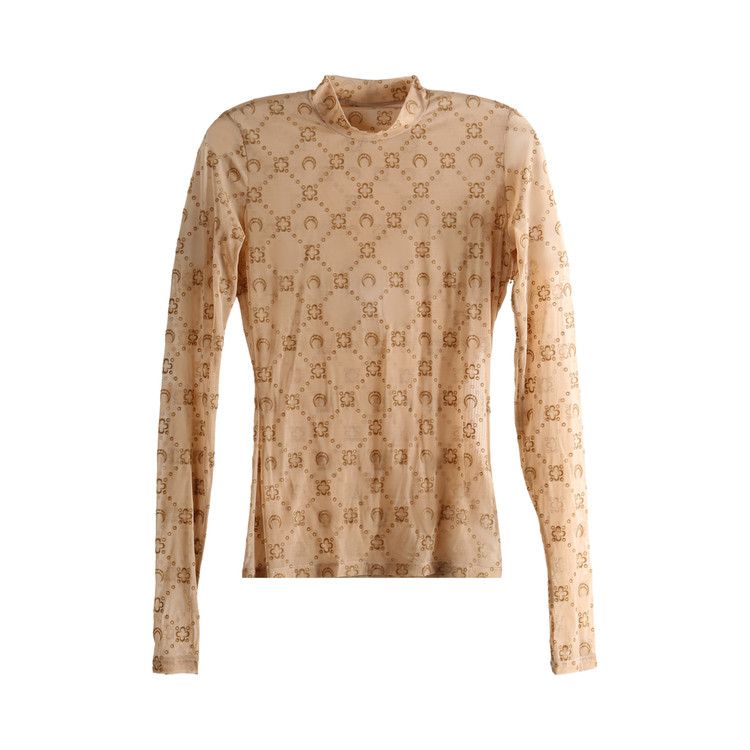 Marine Serre Monogram Mesh Flock Long-Sleeve Highneck 'Camel'