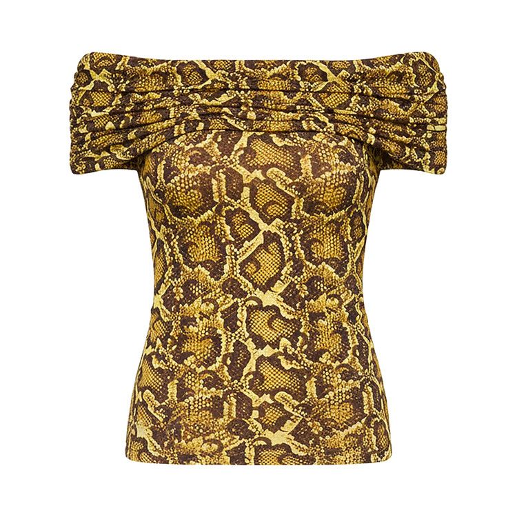 Marine Serre Draped Python Printed Jersey Off Shoulder Top 'Yellow'