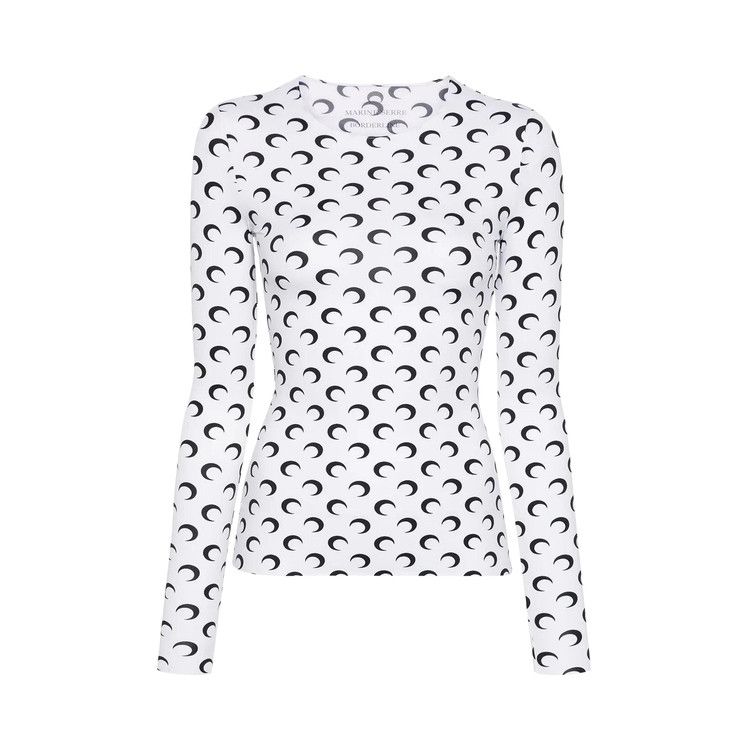 Marine Serre Moon Printed Jersey Long-Sleeve Crewneck Top 'Optical White'