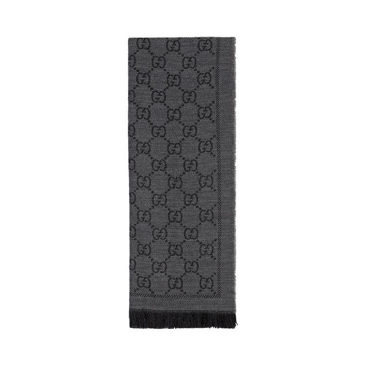 Gucci GG Jacquard Pattern Knit Scarf 'Anthracite/Black'