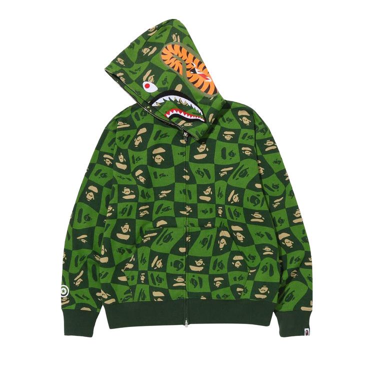 BAPE Distortion Shark Relaxed Fit Full Zip Hoodie 'Green'