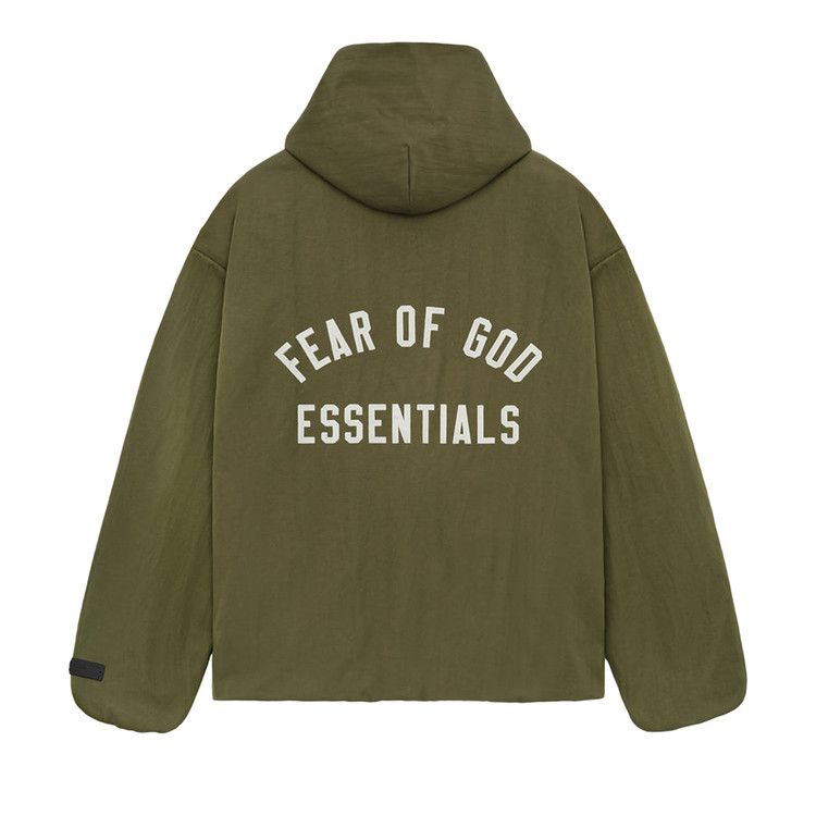 Fear of God Essentials Textured Nylon Hooded Coaches Jacket 'Military'