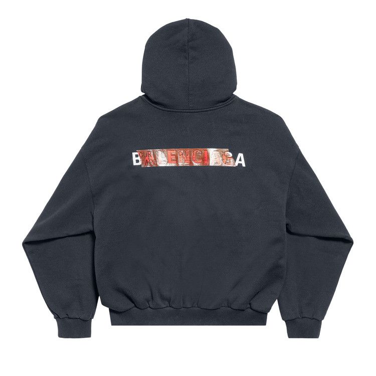 Balenciaga Taped Back Hoodie 'Faded Black/White/Red'