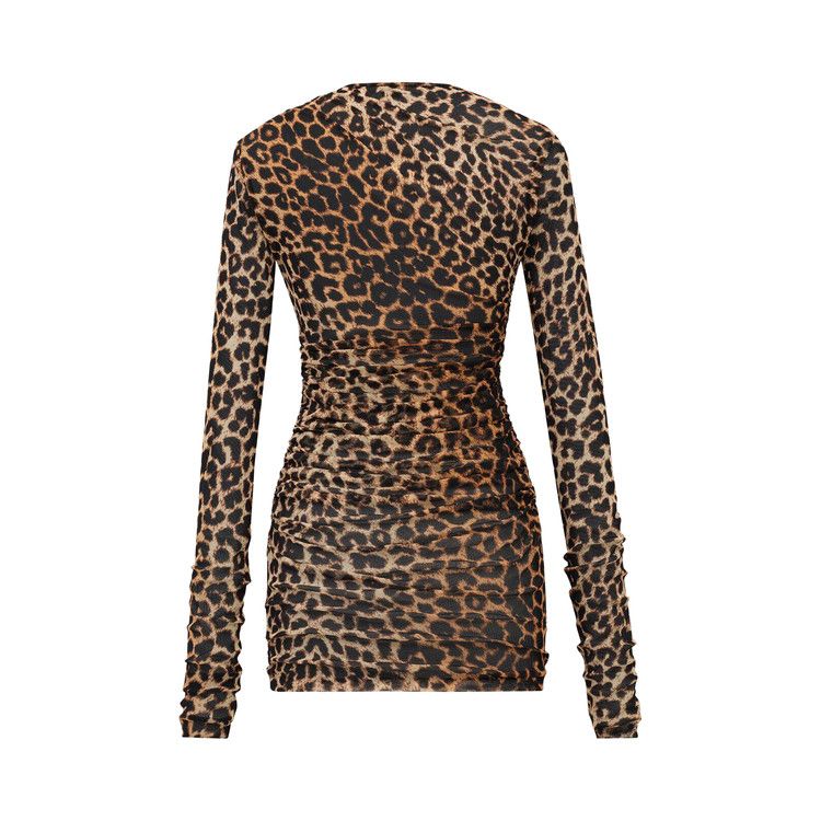 Saint Laurent Robe Drapee Manches 'Leopard'